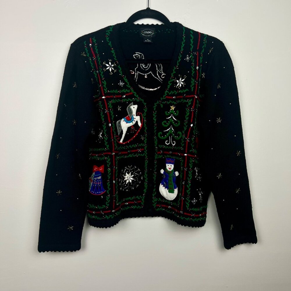 Designers Studio Originals Women's Ugly Christmas Cardigan Sweater Size Medium